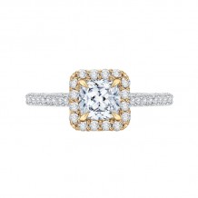 Shah Luxury 14K Two-Tone Gold Cushion Diamond Halo Engagement Ring (Semi-Mount)