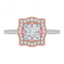 Shah Luxury 14K Two-Tone Gold Princess Cut Diamond Halo Vintage Engagement Ring (Semi-Mount)