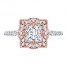 Shah Luxury 14K Two-Tone Gold Princess Cut Diamond Halo Vintage Engagement Ring (Semi-Mount)