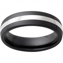 Black Diamond Ceramic Domed Band with a 2mm Sterling Silver Inlay