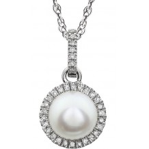 14K White  Freshwater Cultured  Pearl & 1/10 CTW Diamond 18 Necklace