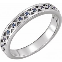 14K White Blue Sapphire Stackable Ring