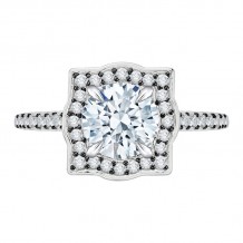 Shah Luxury 14K White Gold with Black Rhodium Tips Round Diamond Halo Vintage Engagement Ring (Semi-Mount)