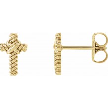 14K Yellow Rope Cross Earrings