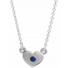 14K White Blue Sapphire Heart 16 Necklace