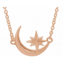 14K Rose Crescent Moon & Star 16-18 Necklace