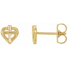 14K Yellow Cross with Heart Youth Earrings