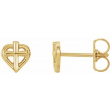 14K Yellow Cross with Heart Youth Earrings