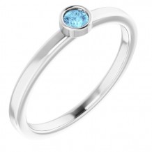 14K White 3 mm Round Aquamarine Ring