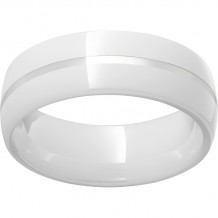 White Diamond CeramicDomed Ring with a 1mm Sterling Silver Inlay