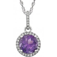 14K White Amethyst & 1/10 CTW Diamond 18 Necklace