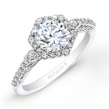 18k White Gold Prong Halo White Diamond Engagement Ring