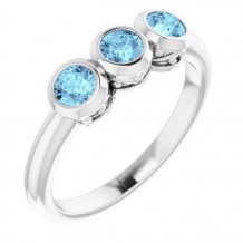 14K White Aquamarine Three-Stone Bezel-Set Ring