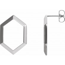 14K White Geometric Drop Earrings