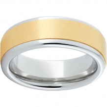 Serinium Pipe Cut Band with a 5mm 14K Gold Inlay with Florentine Finish