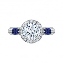 Shah Luxury 14K White Gold Round Diamond Halo Engagement Ring with Sapphire (Semi-Mount)
