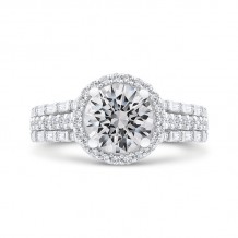 Shah Luxury 14K White Gold Round Cut Diamond Halo Engagement Ring  (With Center)