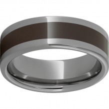 Rugged Tungsten  8mm Pipe Cut Polished Band with Brown CeramicInlay