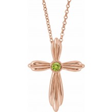 14K Rose Peridot Cross 16-18 Necklace