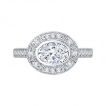 Shah Luxury 14K White Gold Oval Diamond Halo Engagement Ring (Semi-Mount)