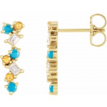 14K Yellow Turquoise, Honey Topaz & 1/10 CTW Diamond Scattered Bar Earrings