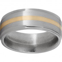 Titanium Flat Band with Grooved Edges, 2mm 14K Yellow Gold Inlay and Satin Finish