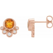 14K Rose Citrine & 1/8 CTW Diamond Earrings