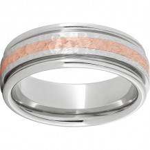 Serinium Rounded Edge Band with a 2mm 14K Rose Gold Inlay with Hammer Finish