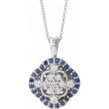 14K White Blue Sapphire & 1/3 CTW Diamond 16-18 Necklace