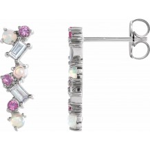 14K White Ethiopian Opal, Pink Sapphire & 1/10 CTW Diamond Scattered Bar Earrings