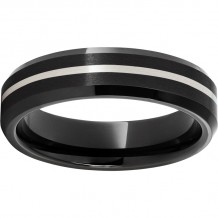 Black Diamond Ceramic Beveled Edge Band with a 1mm Sterling Silver Inlay