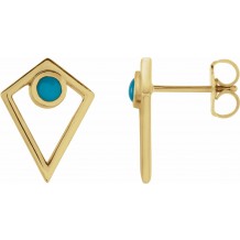 14K Yellow Turquoise Cabochon Pyramid Earrings