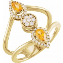 14K Yellow Citrine & 1/5 CTW Diamond Ring