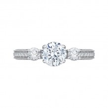 Shah Luxury 14K White Gold Round Diamond Three-Stone Engagement Ring (Semi-Mount)