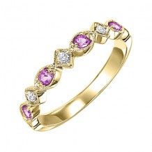 Gems One 14Kt Yellow Gold Diamond (1/20Ctw) & Pink Sapphire (1/6 Ctw) Ring