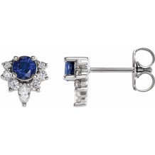 14K White Blue Sapphire & 1/6 CTW Diamond Earrings