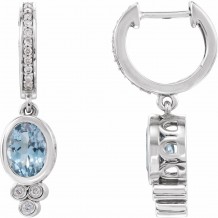 14K White Aquamarine & 1/6 CTW Diamond Hoop Earrings