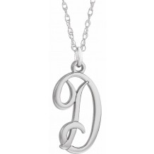 14K White Script Initial D 16-18 Necklace