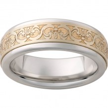 Serinium Pipe Cut Band with a 5mm 14K Yellow Gold Inlay and Fleur de Lis Laser Engraving