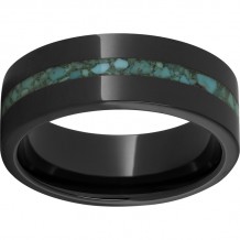 Black Diamond Ceramic Pipe Cut Band with 2mm Turquoise Inlay