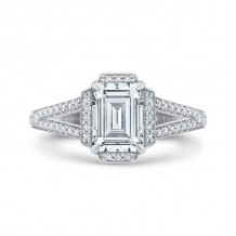 Shah Luxury 14K White Gold Emerald Cut Diamond Cathedral Style Engagement Ring with Split Shank (Semi-Mount)