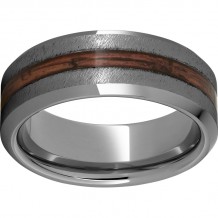 Rugged Tungsten  8mm Beveled Edge Band with Cabernet Barrel Aged Inlay and Grain Finish