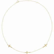 14K Yellow 3-Station Cross Adjustable 16-18u201d Necklace