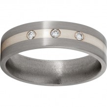 Titanium Flat Band with a 2mm Sterling Silver Inlay, Three 3-point Diamonds, and Satin Finish
