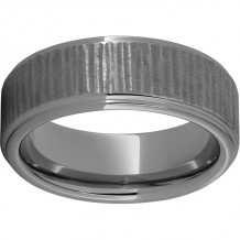 Rugged Tungsten  8mm Flat Grooved Edge Band with Bark Finish