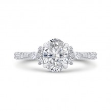 Shah Luxury 14K White Gold Three Stone Plus Round Diamond Engagement Ring
