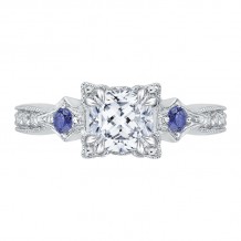 Shah Luxury 14K White Gold Cushion Cut Diamond Engagement Ring with Sapphire (Semi-Mount)