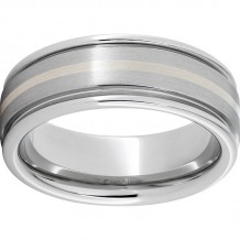Serinium Rounded Edge Band with a 1mm Sterling Silver Inlay and Satin Finish