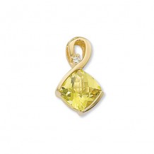 14K Yellow Gold 10mm Cushion Yellow Topaz and .04ct Diamond Pendant