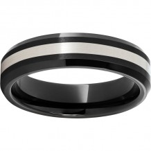 Black Diamond Ceramic Beveled Edge Band with a 2mm Sterling Silver Inlay